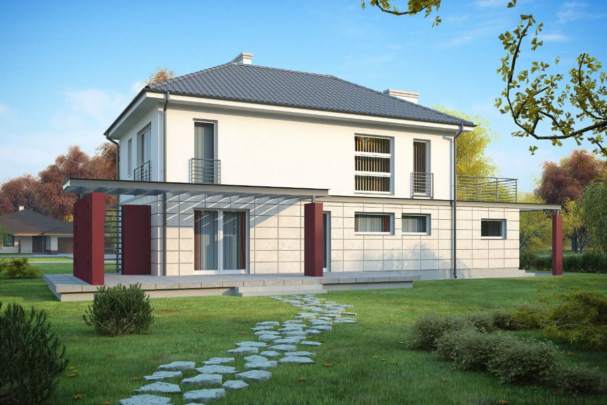 Двухэтажный дом из газобетона с террасой 192 м²